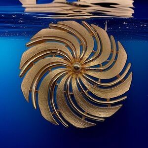 Sarah Coventry Golden Swirl Brooch Pinwheel Windmill Pin Large Brushed Gold Tone